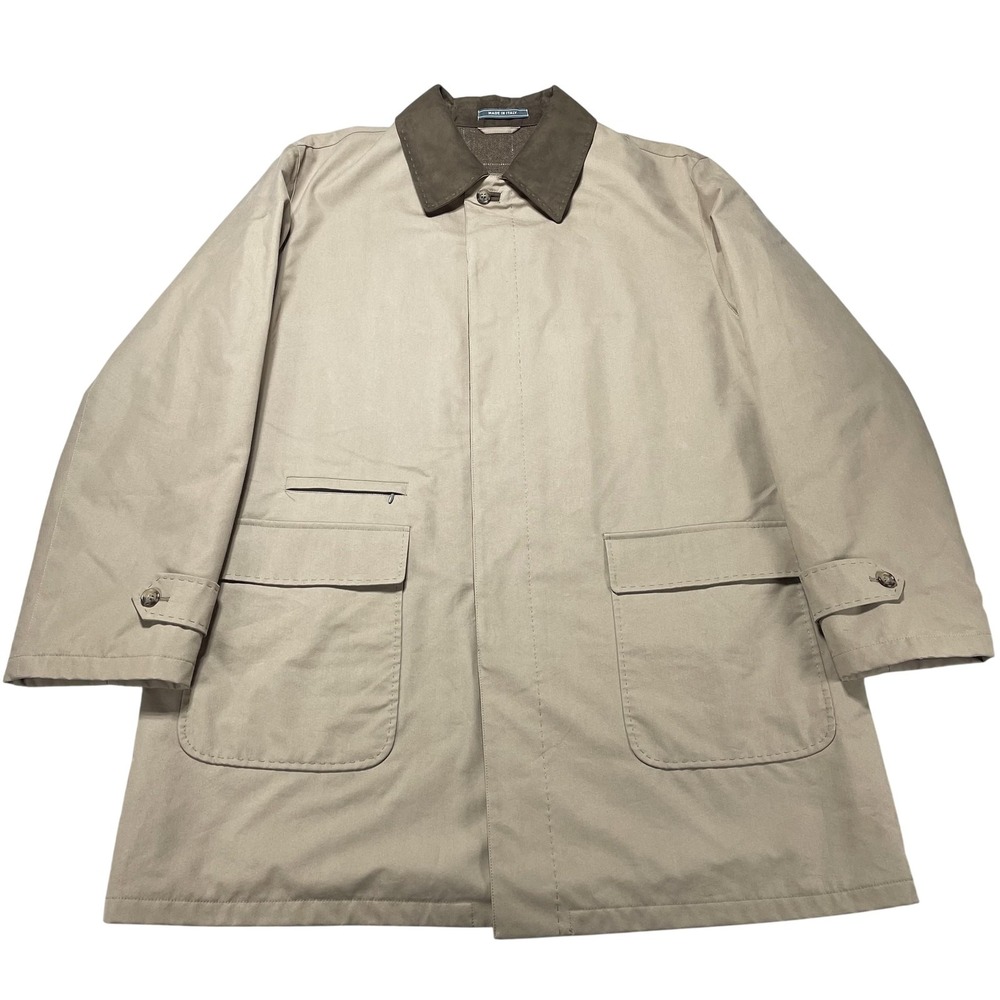Bullock &‎ Jones Coat Mens 56 Beige Cotton Tweed Wool Lined Barn Overcoat Italy